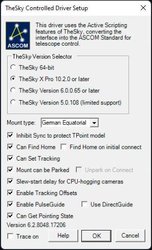 TheSky ASCOM Driver Setup